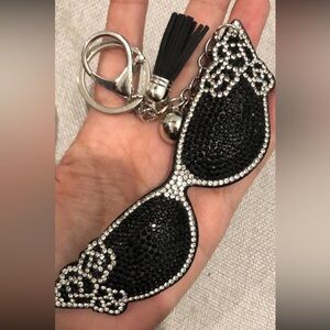 Black and rhinestones Sunglasses Keychain bag charm keys new